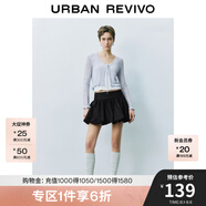 UR2025春季新款女裝休閑V領(lǐng)系帶超短款針織開(kāi)衫UYY950022 淺紫藍(lán) S