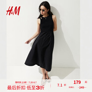 H&M女裝背心吊帶連衣裙2025夏季新款喇叭裙擺修身連身裙1287797 黑色 M 165/96