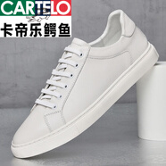 卡帝樂鱷魚（CARTELO）青年純黑色板鞋男真皮韓版潮流英倫百搭休閑鞋皮鞋白色商務男鞋 白色 37
