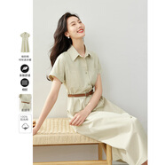 梵希蔓休閑通勤連衣裙女2025年夏新款收腰顯瘦襯衫純棉裙子 豆綠色 XL
