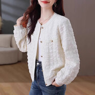 俞兆林（YUZHAOLIN）休閑寬松小香風短外套女士春秋新款2025小個子氣質百搭圓領上衣 5013米杏色 L 【100-110斤偏大(卡碼拍小)】