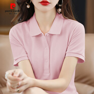 皮爾卡丹（pierre cardin）夏季polo領(lǐng)連衣裙女純棉短袖中長款t恤大碼休閑運(yùn)動裙包臀職業(yè)裝 淺粉色 純色凈面連衣裙 L