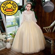 G.DUCKKIDS公主裙女童新款兒童禮服蓬蓬裙花童婚紗鋼琴演奏女孩主持人演出服 1501香檳 訂閱【贈皇冠】 170cm