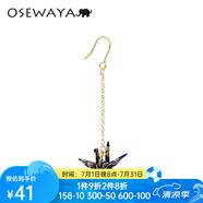 osewaya耳環(huán)女和紙手工千紙鶴 耳夾無耳洞女森系清新氣質(zhì)長款耳飾 單只款 藏青色耳環(huán) 單只