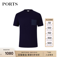 PORTS寶姿男裝早秋抗皺皮馬棉雙P LOGO印花貼袋短袖T恤衫 藏青色 S