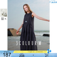 三彩2025春季新款純棉連衣裙圓領寬松A字裙抽繩背心裙長裙M