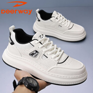 德?tīng)柣莅逍?025夏季新款白色休閑鞋男生運動(dòng)鞋子低幫潮流百搭小白鞋子 151193597白黑 40 (250mm) 標準皮鞋尺碼