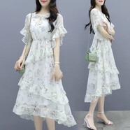 妃莉杋（FeiLiFan）碎花雪紡連衣裙女裝2025夏季新款小個子氣質(zhì)顯瘦中長款裙子女夏天 圖片色 XL （建議120-130斤）