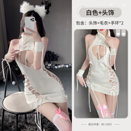 鏡契女毛衣露胸高領(lǐng)純欲夜用激情勾引火辣調情床上免脫騷 白色性感毛衣+手環(huán)+頭飾 均碼適合80-120斤 保密發(fā)貨