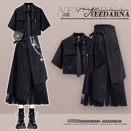 喜詩(shī)萊（CESLAY）2025夏季新款套裝女生個(gè)性穿搭黑色襯衫半身裙子不規則裙子兩件套 黑色襯衫+設計黑色半身裙 F926# S 建議70-95斤