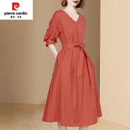皮爾卡丹（PIERRE CARDIN）桑蠶絲100%官方高檔專柜法國品牌尾貨歐洲站仿真絲桑蠶絲系帶收腰 磚紅色 (少量現(xiàn)貨) 2XL 【建議130-150斤】