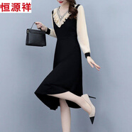 恒源祥大碼女裝長(cháng)袖雪紡連衣裙胖mm春夏季新款時(shí)尚修身顯瘦顯氣質(zhì)中長(cháng)裙 黑色連衣裙 L