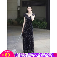 歐貝汐韓系復(fù)古V領(lǐng)波點(diǎn)連衣裙女夏季新款輕熟風(fēng)小個(gè)子收腰茶歇裙子 圖片色 XL