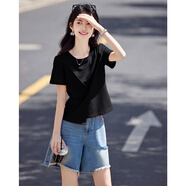 尚靜短袖t恤女夏季新款女裝設計拼接不對稱(chēng)純色極簡(jiǎn)百搭舒適上衣女