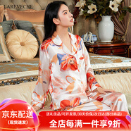 LA REVECHE輕奢品牌新款桑蠶絲女真絲睡衣大碼媽媽長(cháng)袖套裝家居服生日禮物 紅色 25絢麗多姿 M 80-95斤