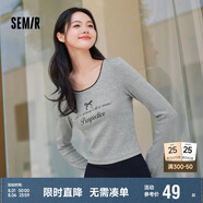 森馬長袖T恤女短款蝴蝶結(jié)字母春秋溫柔蕾絲緊身上衣107624101001