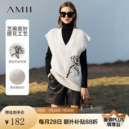 AMII秋極簡優(yōu)雅玫瑰花提花中長寬松連肩袖半袖V玲包芯紗毛衣 米白 155/80A/S