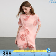 三彩2025夏季新款歐根紗繡花套裝新中式襯衫兩件套女 粉紅 M 160/84A