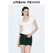 UR2025秋季新款女裝時(shí)尚休閑蕾絲花邊修身短袖T恤UWM450089 本白 XL