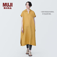 無印良品 MUJI 女式 麻 水洗 開領(lǐng)半袖連衣裙 女裝漢麻裙子夏季 BC2JLA4S 煙熏黃色 S 155/80A