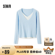 森馬毛衣女拼色假兩件毛衫修身春秋圓領套頭衫顯瘦109524107002