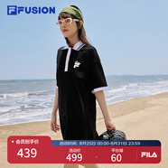 FILA FUSION斐樂潮牌女子連衣裙夏時尚寬松簡約POLO領(lǐng)連身裙 深黑-BK M （165/84A/M）
