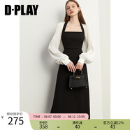 DPLAY2025年春季黑白長袖連衣裙女法式輕禮服裙鎏光紗長裙小黑裙 黑拼白連衣裙-長袖 M