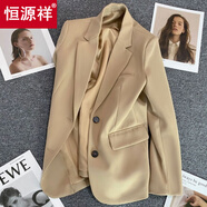 恒源祥西裝外套女春秋季新款韓版寬松小西服高級感英倫風(fēng)小個(gè)子休閑上衣 卡其色 S 【85-95斤】