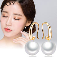 依特925銀耳釘女韓版時尚氣質(zhì)銀珍珠耳環(huán)耳墜貝殼珍珠耳釘耳飾品 金色白珠