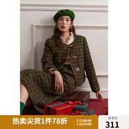 獨(dú)束大碼女裝復(fù)古格紋小香風(fēng)套裝女冬季微胖mm毛呢外套A字半身裙 外套 XL