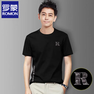 羅蒙（ROMON）短袖t恤男裝夏季薄款潮流修身男士商務(wù)冰絲涼感透氣圓領(lǐng)半袖體恤 R832黑色圓領(lǐng)短袖T恤 M 【建議體重90-120斤】