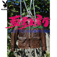 花花公子（PLAYBOY）杰森斯坦森敢死隊【擦色做舊很驚艷】孟加拉茶芯小牛皮衣 黃棕茶芯(重水洗做舊擦色) S 105斤