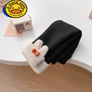 G.DUCKKIDS女孩加絨打底褲秋冬款外穿幼兒加厚一體絨保暖褲洋氣寶寶冬裝褲子 黑色 90建議身高80cm以下1-2歲