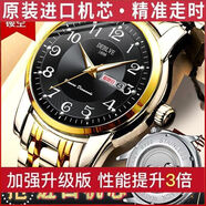 瑞士進(jìn)口正品全自動(dòng)機械表防水夜光精鋼男士日歷時(shí)尚薄鏤空男表 黑面 間金【背后鏤空+強夜光防水 旗艦升級新版-【背后鏤空】