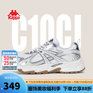 KAPPA卡帕女鞋運(yùn)動(dòng)鞋女2025夏季新款減震跑步鞋復(fù)古厚底休閑老爹鞋子女 經(jīng)典白/銀色012 35