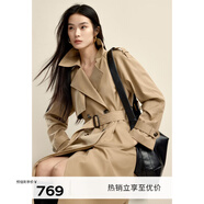 伊芙麗（eifini）中長(zhǎng)款風(fēng)衣2024秋裝新款經(jīng)典簡(jiǎn)約雙排扣設(shè)計(jì)感女士風(fēng)衣外套 咖啡金 XL 130-145斤
