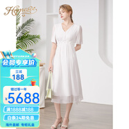 Homesee海外輕奢高端連衣裙桑蠶絲女淑女時(shí)尚法式氣質(zhì)名媛初戀風(fēng)真絲大擺 象牙白 M