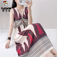 啄木鳥(niǎo)棉綢長(cháng)款連衣裙女大碼人造棉碎花裙高腰顯瘦沙灘裙無(wú)袖背心長(cháng)裙夏 修身616花色修/身 4XL 建議140斤-150斤