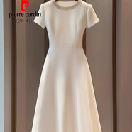 皮爾卡丹（pierre cardin）法式顯瘦氣質(zhì)輕奢感收腰小香風(fēng)a字白色連衣裙子夏季新款女裝 白色 S 適合80-95斤