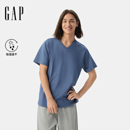 Gap男女裝2025夏季新款素色V領(lǐng)吸濕速干常規(guī)短袖T恤基礎(chǔ)款727930 灰藍(lán)色 L (175/96A) 亞洲尺碼