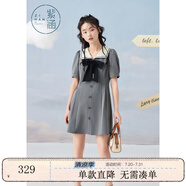 紫涵（ZIHAN）紫涵學院風連衣裙女夏季甜美撞色翻領(lǐng)收腰小個子A字短裙 灰色 XS