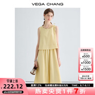 VEGA CHANG連衣裙女2025夏季新款假兩件設(shè)計感休閑純色簡約圓領(lǐng)背心長裙子 蜜蠟黃 M