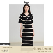 旅途原品（ltyp）明星同款真絲亞麻棉休閑V字翻領(lǐng)條紋針織連衣裙女中長裙 杏黑色-經(jīng)典條紋-真絲亞麻棉 M 160cm（現(xiàn)貨）