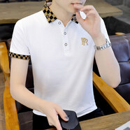 費洛仕男士POLO領短T袖夏季新款韓版潮流棉線上衣服短袖翻領t恤夏裝體恤 YH1108白色 L 100-120斤