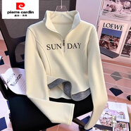 皮爾卡丹（pierre cardin）半拉鏈立領(lǐng)衛衣女秋冬2025新款修身短款小個(gè)子上衣假兩件長(cháng)袖t恤 杏色 好質(zhì)量 S (建議70-85斤)