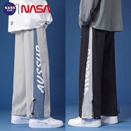 NASA BASE休閑褲男春秋夏季新款青少年潮流運動束腳九分褲寬松直筒闊腿褲子 3072灰色+3072黑色 XL （建議120-150斤）