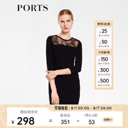 PORTS寶姿 拼接七分袖連衣裙LB8K253RKX005 黑色 L