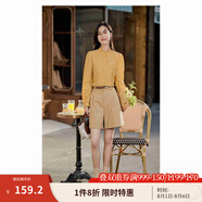 茵曼（INMAN）2025年春季女裝新款法式立領荷葉邊泡泡袖襯衫襯衣18236304 杏葉黃 S