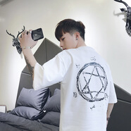 嘉曄（JIAYE）夏季五分袖T恤男韓版潮流男士短袖ins半袖上衣服帥氣中袖汗衫 白色 L