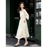 梵希蔓立體刺繡杏色圓領(lǐng)連衣裙女2025秋季新款法式優(yōu)雅顯瘦中長(cháng)裙 A2780 杏色 S （建議90-100斤）